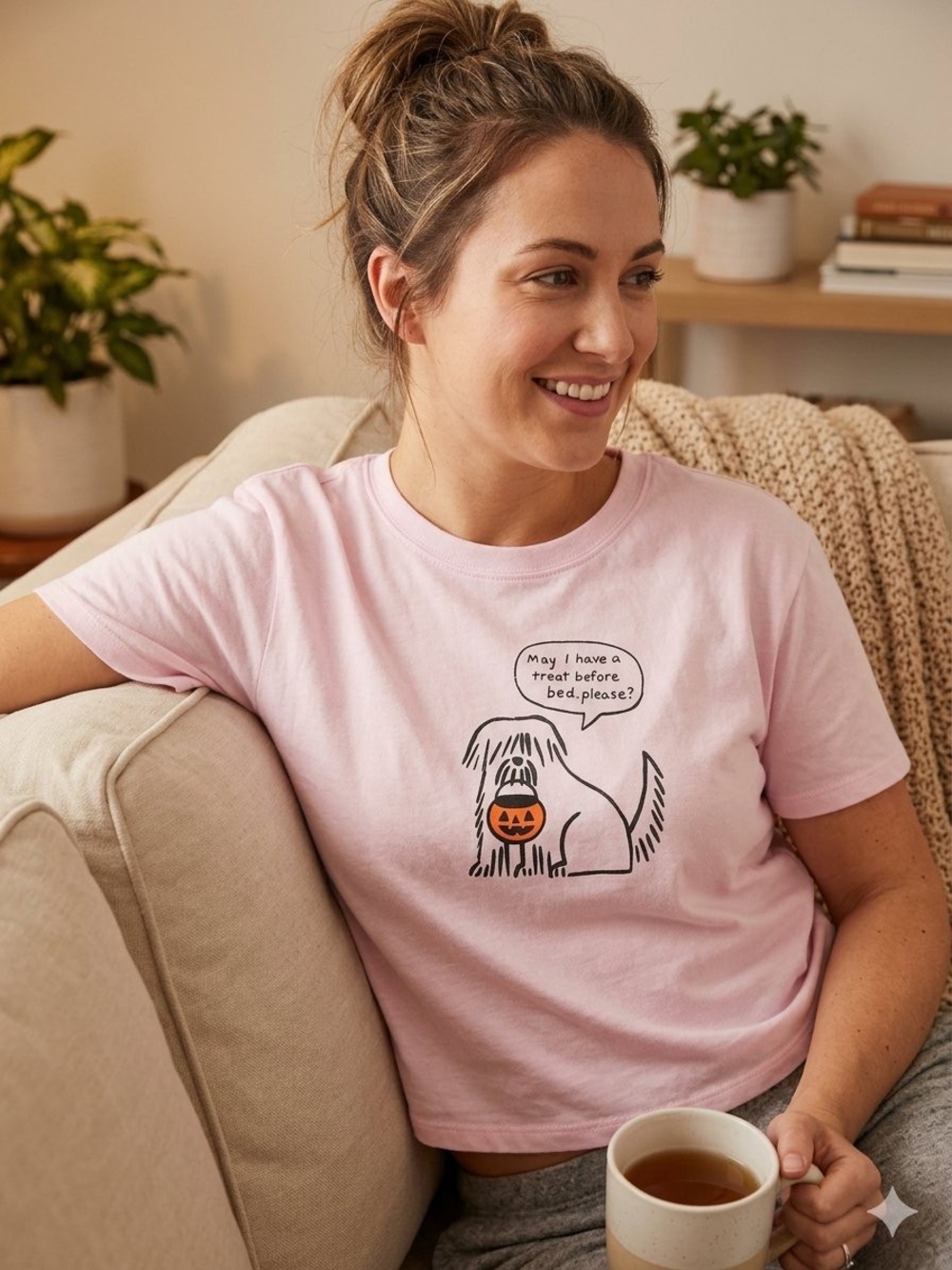 Cat & Jack Light Pink Dog Graphic Tee with Halloween Pumpkin • Size 10/12